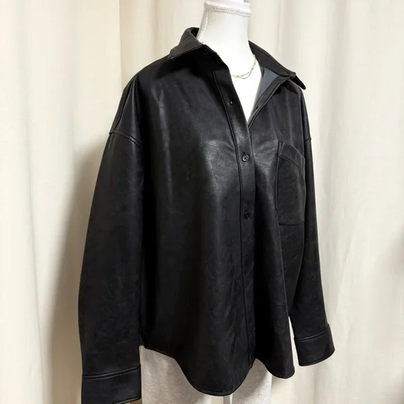 Vegan Leather Button-Up Shirt - Picture 2 of 6